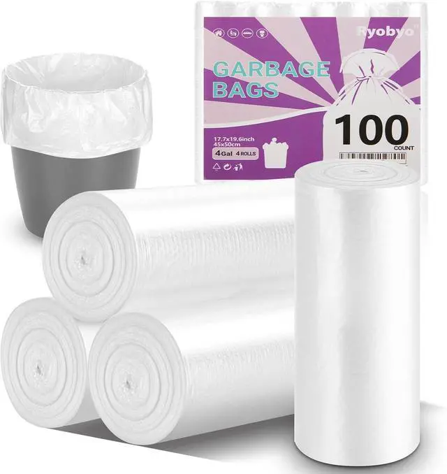 Main image of 100 Count 4 Gallon Unscented Trash Bags, Strong and Transparent, Ideal for Bathroom, Office, Kitchen, Bedroom, Camping, Study Room