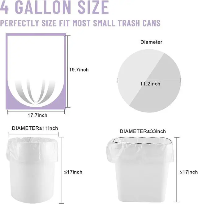 Alt view image 6 of 7 - 100 Count 4 Gallon Unscented Trash Bags, Strong and Transparent, Ideal for Bathroom, Office, Kitchen, Bedroom, Camping, Study Room