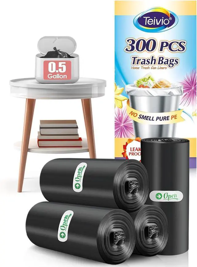 Main image of Teivio Mini Black Trash Bags 0.5 Gallon 300 Count 11"x12" Bathroom
