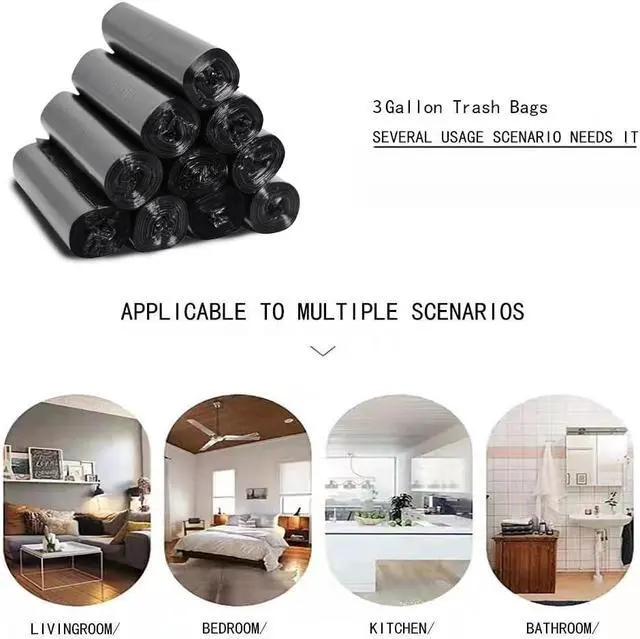 Alt view image 5 of 7 - 3.5 Gallon Trash Bags, 150 Count Small Trash Can Liners for Bathroom or Livingroom, Black 3 Gallon Thickly Garbage Bags