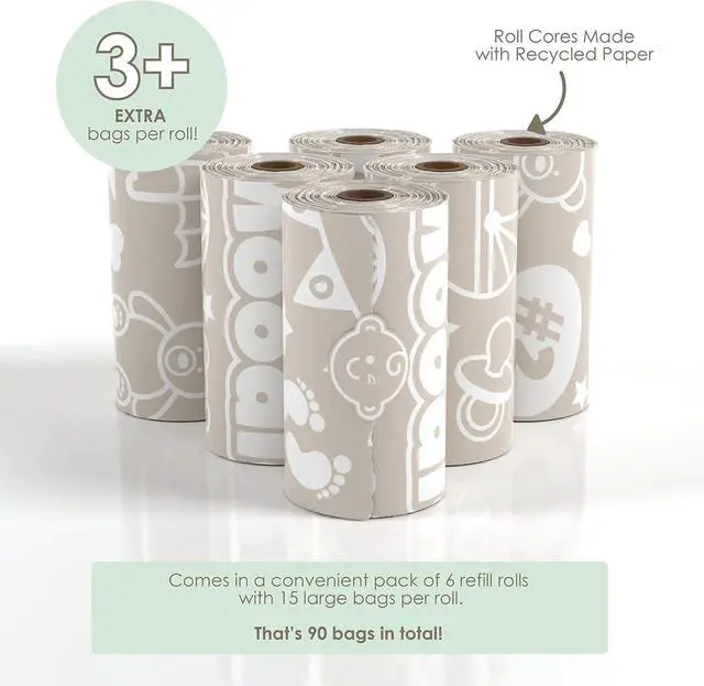 Alt view image 5 of 7 - Disposable Diaper Bags (90 BAGS in TOTAL) | NON-SCENTED Dirty Diaper Disposal Baggies (6 Refill Rolls 9 x 13in) | Leak Proof Nappy Trash Bags on the Go | Baby Poop Bags | Travel Diaper Bags Refill