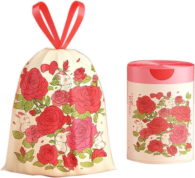 Main image of Rose Aroma Thickened Trash Bags, 80 Counts 4 Gallon 45x50Cm Kitchen Small No Tearing Required Bags with Drawstring for Bathroom, Office, Home Garbage Bags (Rose)