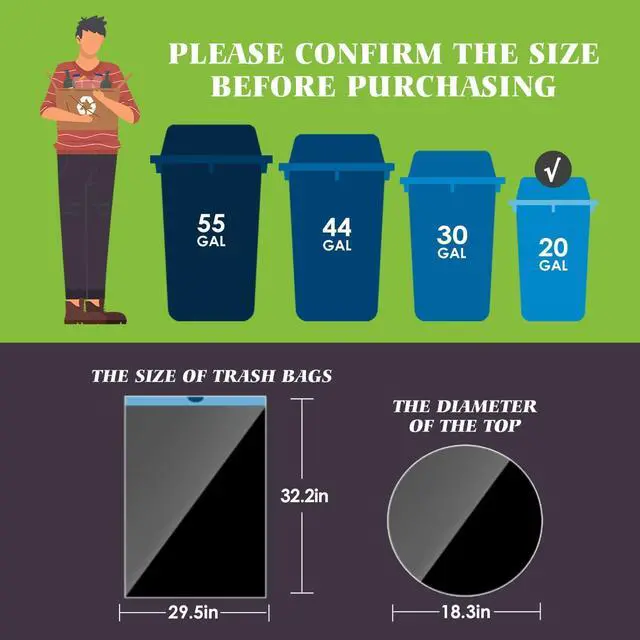Alt view image 2 of 7 - Teivio 20 Gallon 26 Counts Large Drawstring Trash Bags Strong Tall Kitchen Garbage Bags for Home/Office/Light Residential Waste/Outdoor Trash Can, LawnTrash Bin liners Black