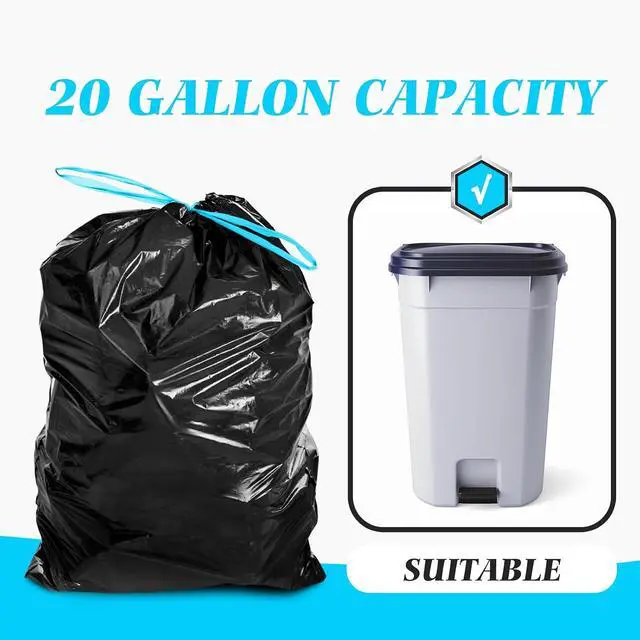 Alt view image 4 of 7 - Teivio 20 Gallon 26 Counts Large Drawstring Trash Bags Strong Tall Kitchen Garbage Bags for Home/Office/Light Residential Waste/Outdoor Trash Can, LawnTrash Bin liners Black