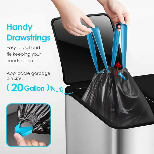 Alt view image 5 of 7 - Teivio 20 Gallon 26 Counts Large Drawstring Trash Bags Strong Tall Kitchen Garbage Bags for Home/Office/Light Residential Waste/Outdoor Trash Can, LawnTrash Bin liners Black