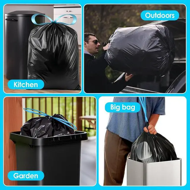 Alt view image 7 of 7 - Teivio 20 Gallon 26 Counts Large Drawstring Trash Bags Strong Tall Kitchen Garbage Bags for Home/Office/Light Residential Waste/Outdoor Trash Can, LawnTrash Bin liners Black