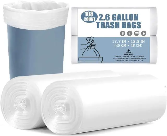 Main image of Small Trash Bags - 108 Count 2.6 Gallon Trash Bags Bathroom Trash Bags, Small Garbage Bags for Office Bedroom Kitchen, White 2.6 Gal Small Trash Can Liners