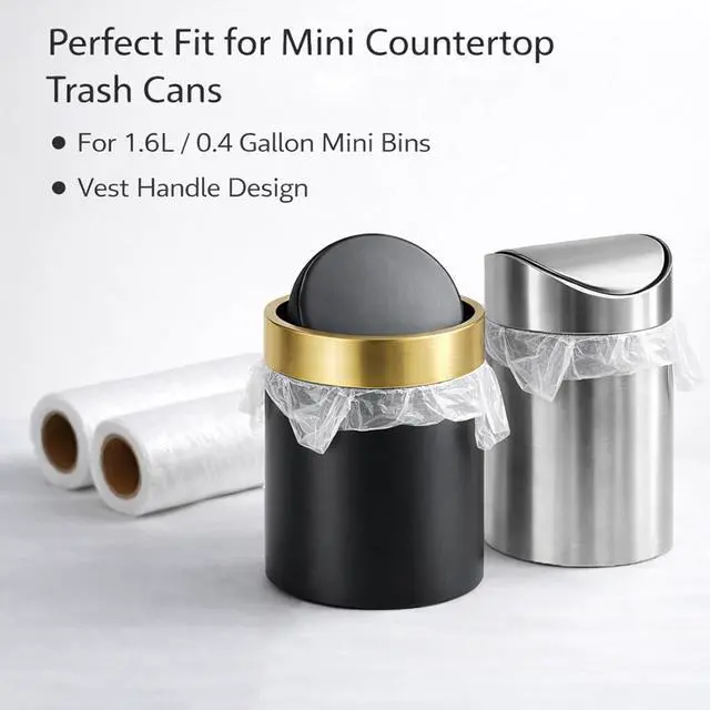 Alt view image 2 of 7 - Mini Trash Bags 1.6 Liter/0.4 Gal- 200 Count Tiny Clear Trash Can Liners for Countertop, Desktop, Makeup & Kitchen Scrap Bags | Leakproof Small Plastic Bags with Handles