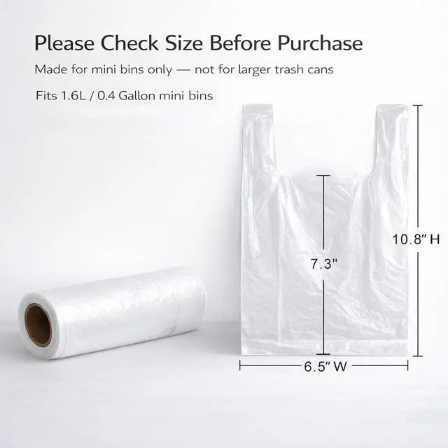 Alt view image 5 of 7 - Mini Trash Bags 1.6 Liter/0.4 Gal- 200 Count Tiny Clear Trash Can Liners for Countertop, Desktop, Makeup & Kitchen Scrap Bags | Leakproof Small Plastic Bags with Handles