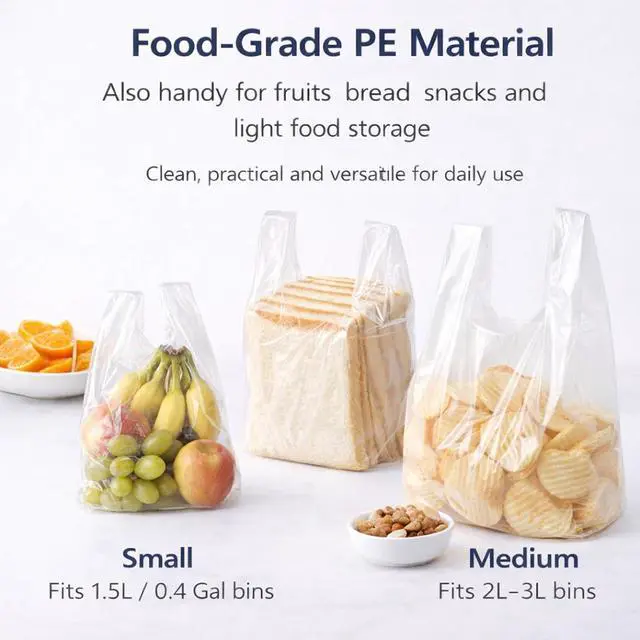 Alt view image 7 of 7 - Mini Trash Bags 1.6 Liter/0.4 Gal- 200 Count Tiny Clear Trash Can Liners for Countertop, Desktop, Makeup & Kitchen Scrap Bags | Leakproof Small Plastic Bags with Handles