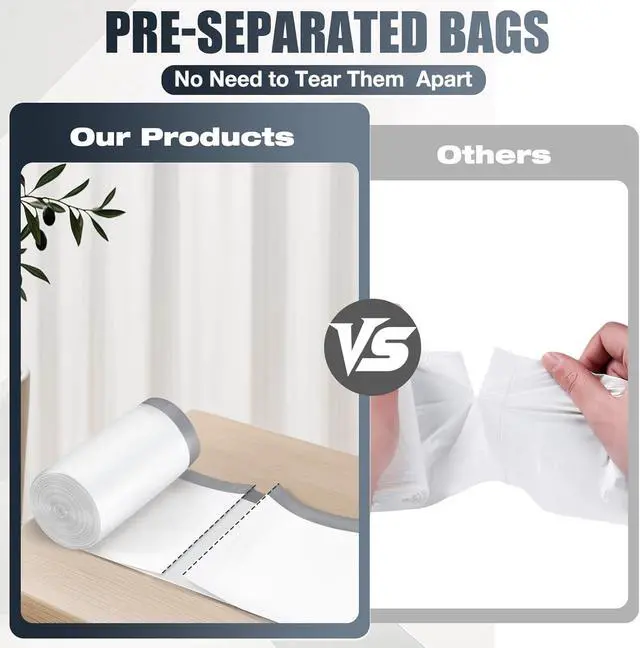 Alt view image 4 of 5 - Drawstring 8 Gallon Trash Bags - 42 Count Pre-separated Medium Trash Bags 8 Gallon, White Unscented 8 Gal Garbage Bags
