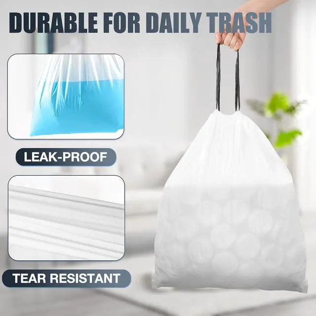 Alt view image 5 of 5 - Drawstring 8 Gallon Trash Bags - 42 Count Pre-separated Medium Trash Bags 8 Gallon, White Unscented 8 Gal Garbage Bags