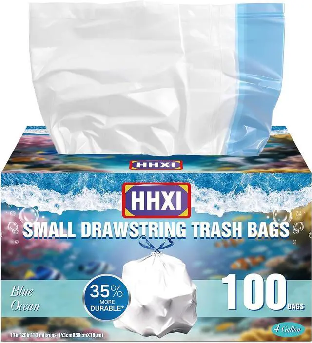 Main image of 100Ct 4 Gallon Small Trash Bags, Blue Ocean Garbage Bags, Scented Trash Bags, Odor Resistant with Drawstring