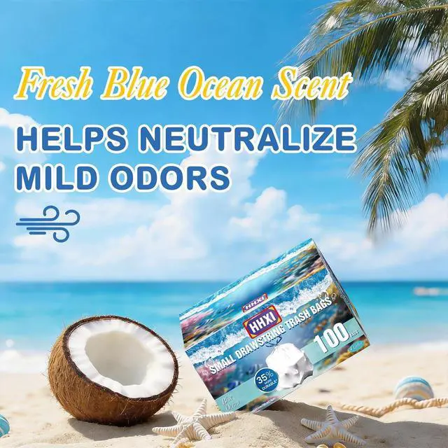 Alt view image 6 of 7 - 100Ct 4 Gallon Small Trash Bags, Blue Ocean Garbage Bags, Scented Trash Bags, Odor Resistant with Drawstring