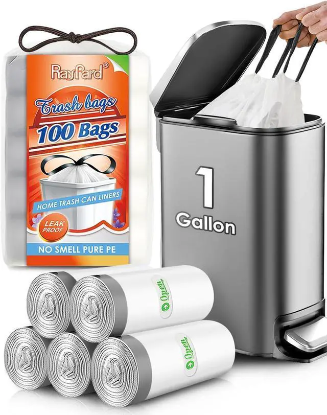 Main image of Mini 1 Gallon White Drawstring Trash Bags,100 Count