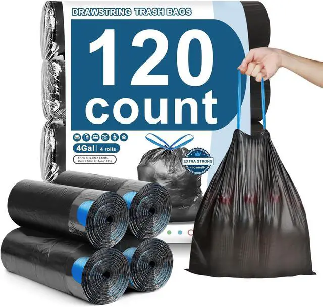 Main image of 4 Gallon Trash Bags Drawstring, 120 Count Small Garbage Bags