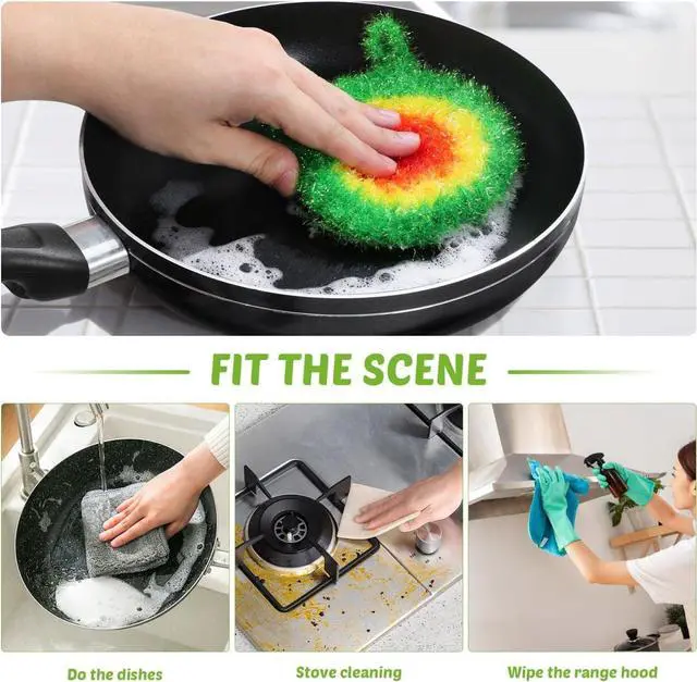 Alt view image 5 of 7 - 5Pcs Dish Sponge Cleaning Scrubber, 6.3in Round Polyester Dishwashing Swedish Sponges Cloth, Non Scratch and Odorless, Reusable Foam Cleaning Cloths, Hangable Kitchen Housework Scouring Pad