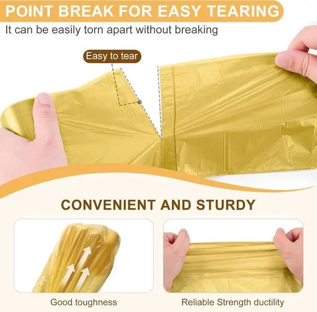 Alt view image 3 of 6 - Strengthened 2.6 Gallon Small Trash Bags, 5 Rolls 100 Count, Golden
