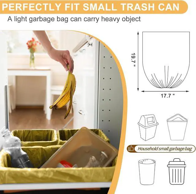 Alt view image 5 of 6 - Strengthened 2.6 Gallon Small Trash Bags, 5 Rolls 100 Count, Golden