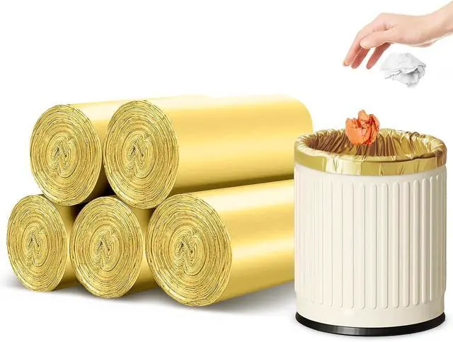 Main image of Strengthened 2.6 Gallon Small Trash Bags, 5 Rolls 100 Count, Golden