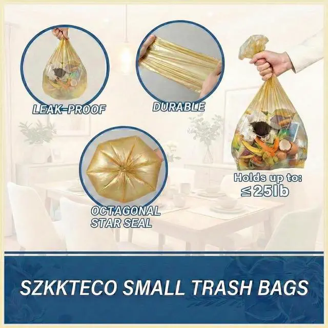 Alt view image 2 of 6 - Heavy Duty 2.6 Gallon Small Trash Bags, 100 Count (5 Rolls), Gold