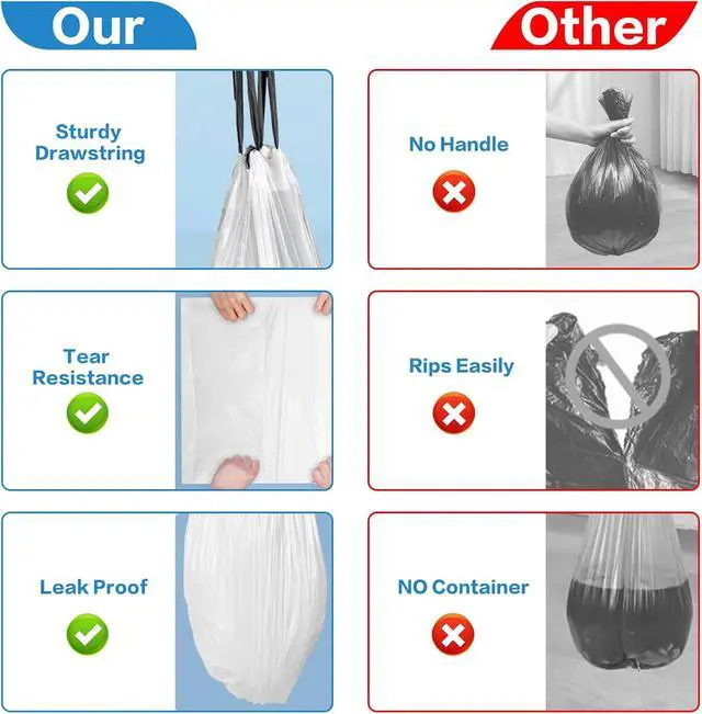 Alt view image 2 of 6 - 1.6 Gallon Mini Trash Bags 120 Count Drawstring White Unscented