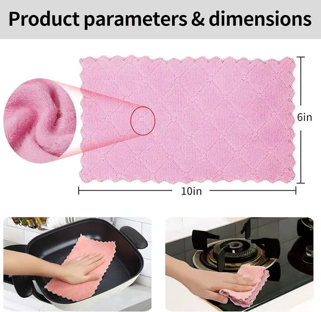 Alt view image 2 of 6 - GADIEDIE 20 Pack Kitchen Dish Cloths Dish Towels,Super Absorbent Coral Fleece Cloth,Premium Cleaning Cloth,Nonstick Oil Washable Fast Drying Dish Rags for Clean Table,Dish,Glass5Colors 6"x10"