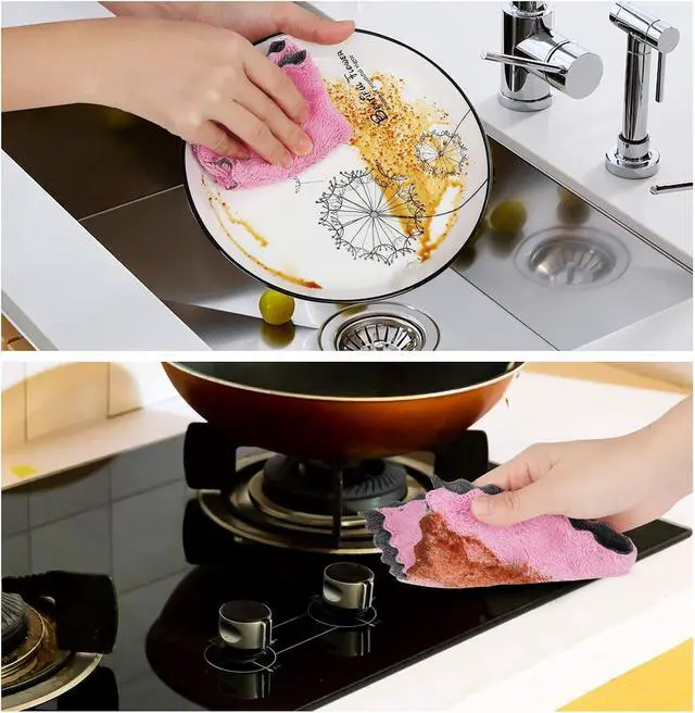 Alt view image 3 of 6 - GADIEDIE 20 Pack Kitchen Dish Cloths Dish Towels,Super Absorbent Coral Fleece Cloth,Premium Cleaning Cloth,Nonstick Oil Washable Fast Drying Dish Rags for Clean Table,Dish,Glass5Colors 6"x10"