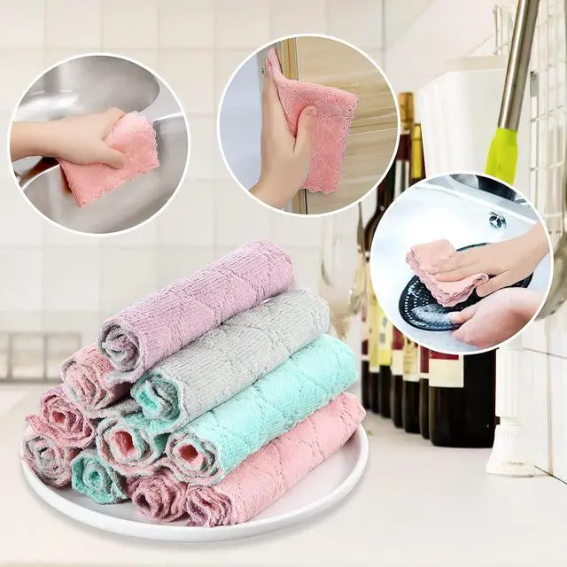 Alt view image 6 of 6 - GADIEDIE 20 Pack Kitchen Dish Cloths Dish Towels,Super Absorbent Coral Fleece Cloth,Premium Cleaning Cloth,Nonstick Oil Washable Fast Drying Dish Rags for Clean Table,Dish,Glass5Colors 6"x10"