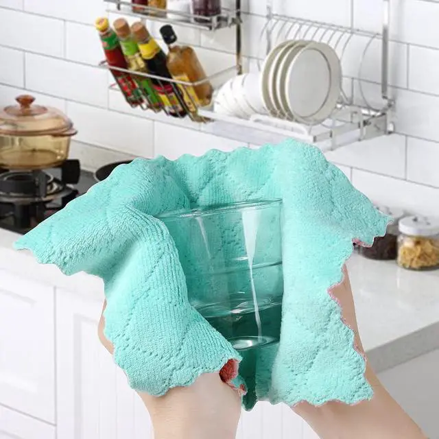 Alt view image 5 of 6 - GADIEDIE 20 Pack Kitchen Dish Cloths Dish Towels,Super Absorbent Coral Fleece Cloth,Premium Cleaning Cloth,Nonstick Oil Washable Fast Drying Dish Rags for Clean Table,Dish,Glass5Colors 6"x10"