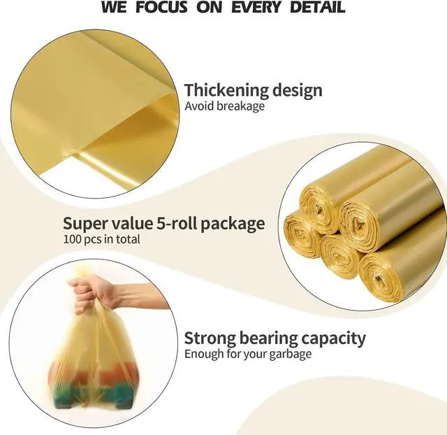 Alt view image 5 of 7 - 4 Gallon/60pcs Small Garbage Bags,Small Trash Bags,Gold