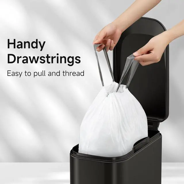 Alt view image 5 of 6 - Drawstring 4 Gallon Trash Bags, Pre-Cut Strong Wastebasket Bin Liners, White Garbage Bags for Home, Office, Bathroom (Code D, 60 Count)