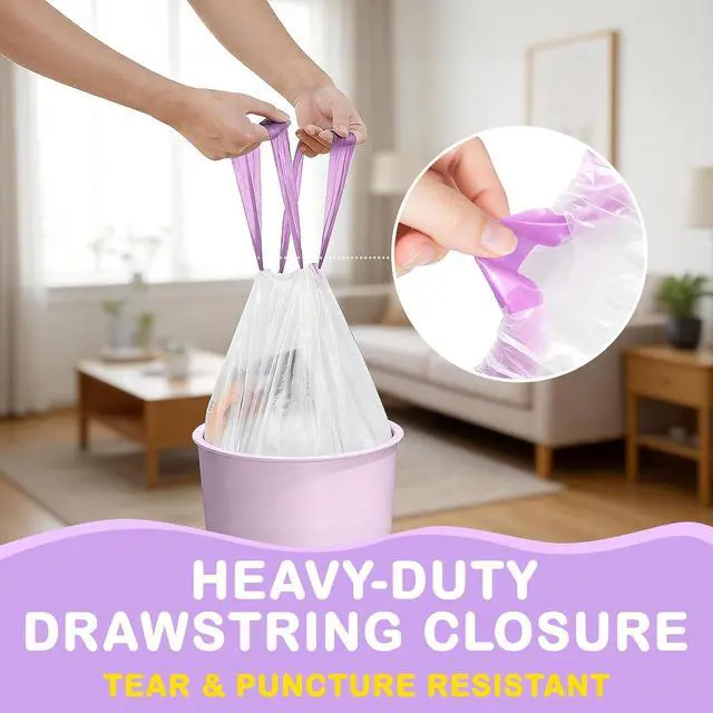 Alt view image 3 of 7 - 100Ct 4 Gallon Small Trash Bags, Lavender Garbage Bags, Scented Trash Bags, Odor Resistant with Drawstring