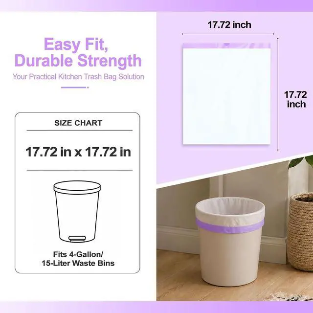 Alt view image 4 of 7 - 100Ct 4 Gallon Small Trash Bags, Lavender Garbage Bags, Scented Trash Bags, Odor Resistant with Drawstring