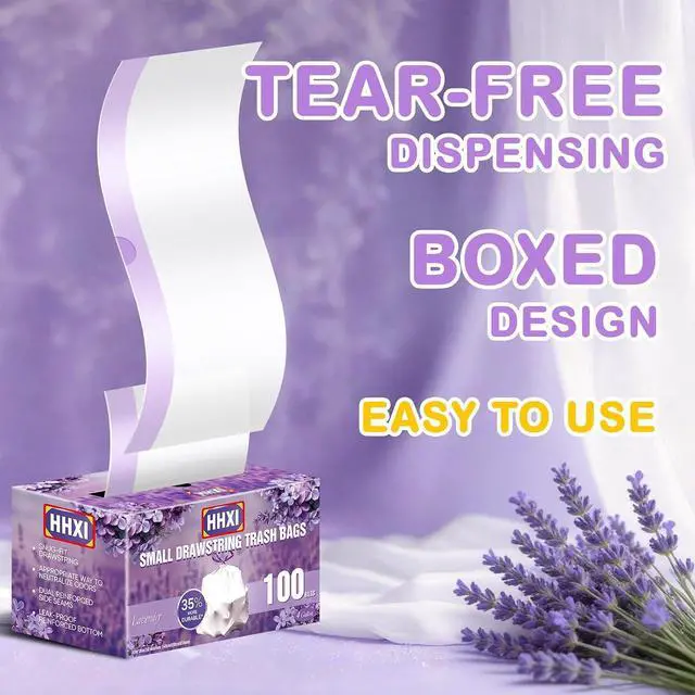 Alt view image 6 of 7 - 100Ct 4 Gallon Small Trash Bags, Lavender Garbage Bags, Scented Trash Bags, Odor Resistant with Drawstring