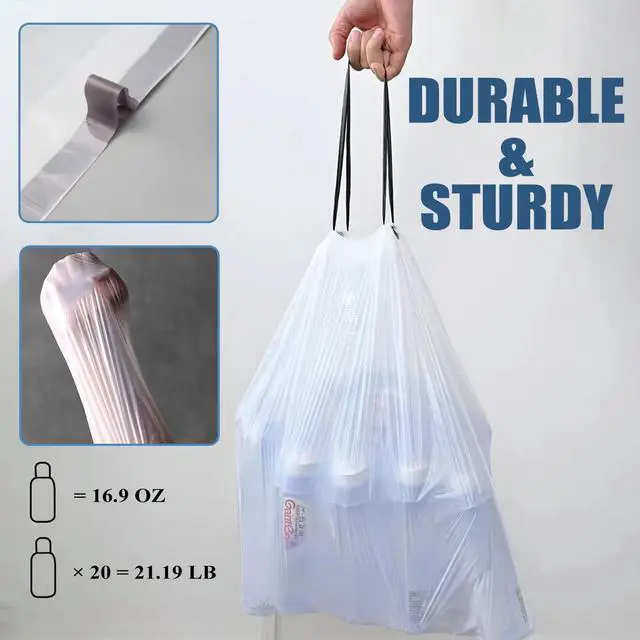 Alt view image 4 of 7 - Small Trash Bags 4 Gallon - Drawstring 4 Gallon Trash Bag, Individual Unscented Small Garbage Bags, White 4 Gal Trash Can Liners Bathroom Trash Bags, 57 Count