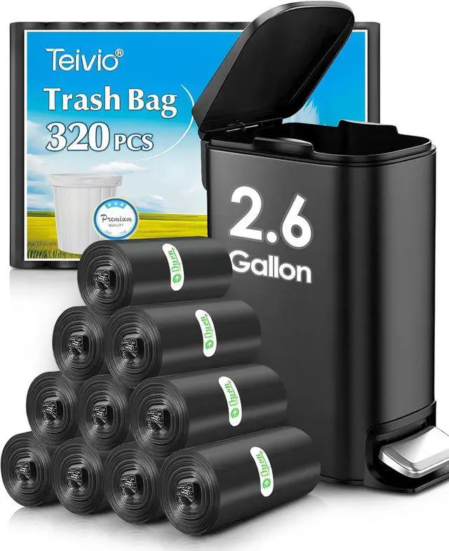 Main image of Teivio Small Black Trash Bags 2.6 Gallon 320 Count Waste Garbage Bags