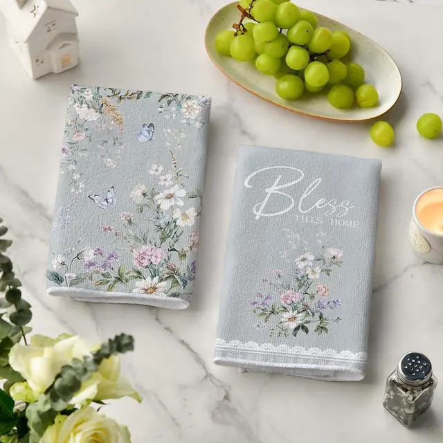 Alt view image 3 of 6 - Artoid Mode Butterfly Floral Bless Home Spring Kitchen Towels Dish Towels, 18x26 Inch Farmhouse Summer Decoration Cleaning Set of 4