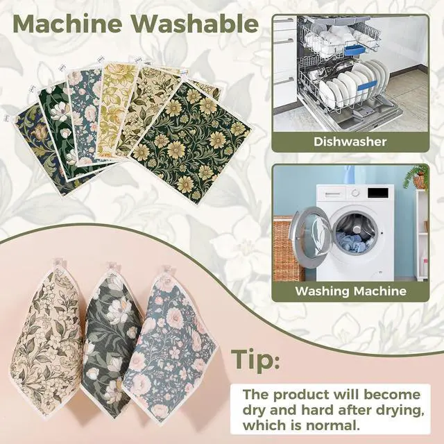 Alt view image 4 of 7 - Needbrock 6 Pack Vintage Floral Swedish Dishcloths for Kitchen