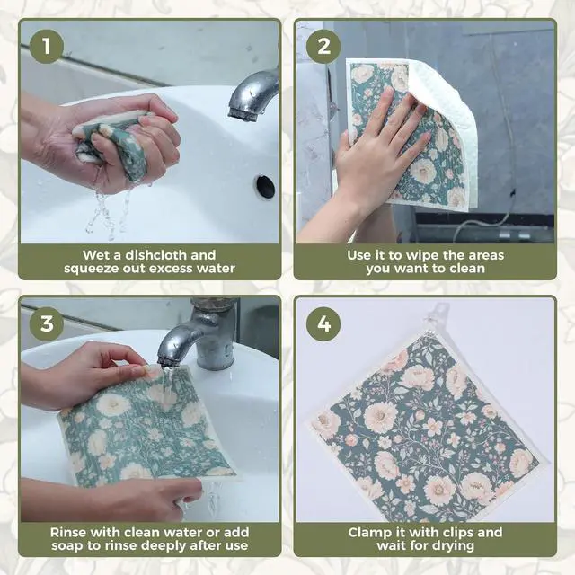 Alt view image 6 of 7 - Needbrock 6 Pack Vintage Floral Swedish Dishcloths for Kitchen