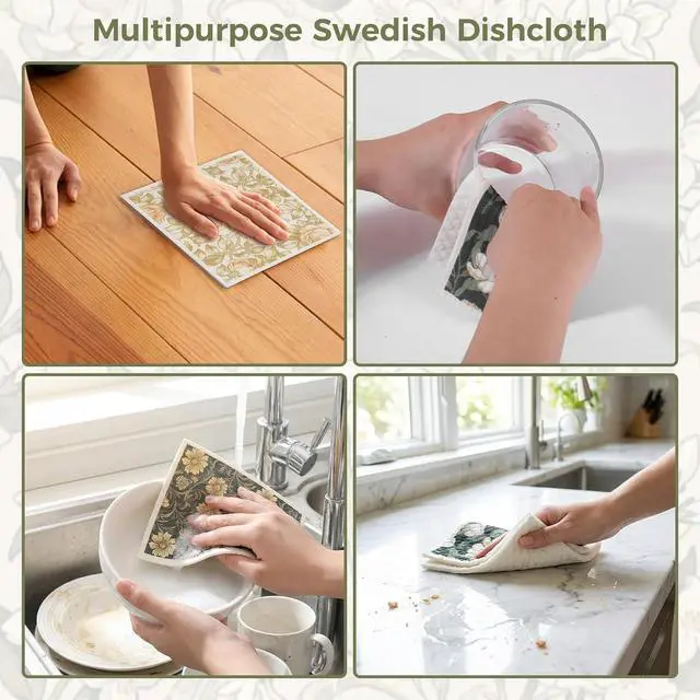 Alt view image 7 of 7 - Needbrock 6 Pack Vintage Floral Swedish Dishcloths for Kitchen