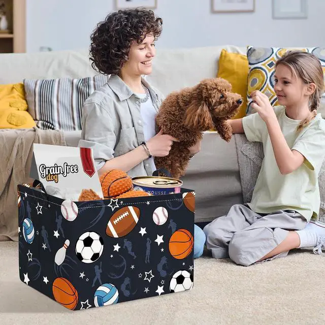 Alt view image 3 of 7 - Clastyle Boy Room Sports Ball Toy Basket Soccer Basketball Baseball Clothes Storage Basket Rectangle Nursery Classroom Book Shelf Basket