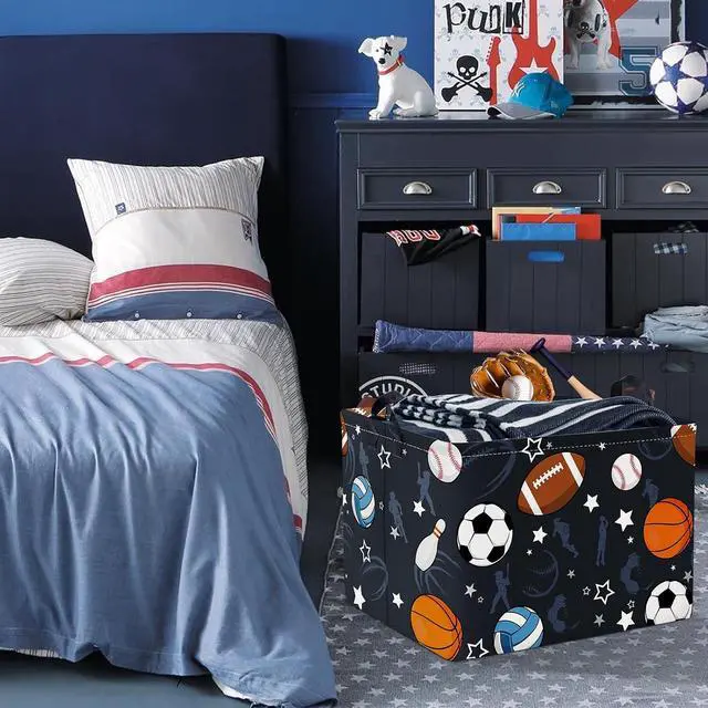 Alt view image 4 of 7 - Clastyle Boy Room Sports Ball Toy Basket Soccer Basketball Baseball Clothes Storage Basket Rectangle Nursery Classroom Book Shelf Basket