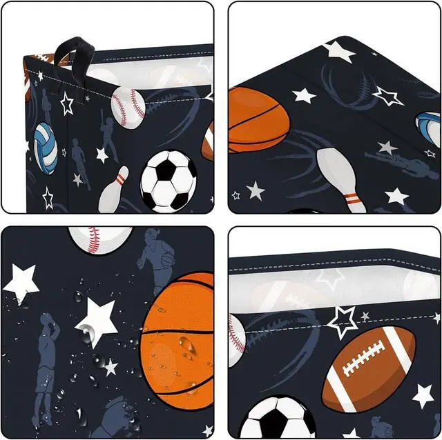 Alt view image 5 of 7 - Clastyle Boy Room Sports Ball Toy Basket Soccer Basketball Baseball Clothes Storage Basket Rectangle Nursery Classroom Book Shelf Basket