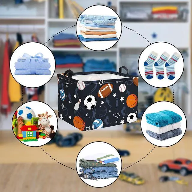 Alt view image 6 of 7 - Clastyle Boy Room Sports Ball Toy Basket Soccer Basketball Baseball Clothes Storage Basket Rectangle Nursery Classroom Book Shelf Basket