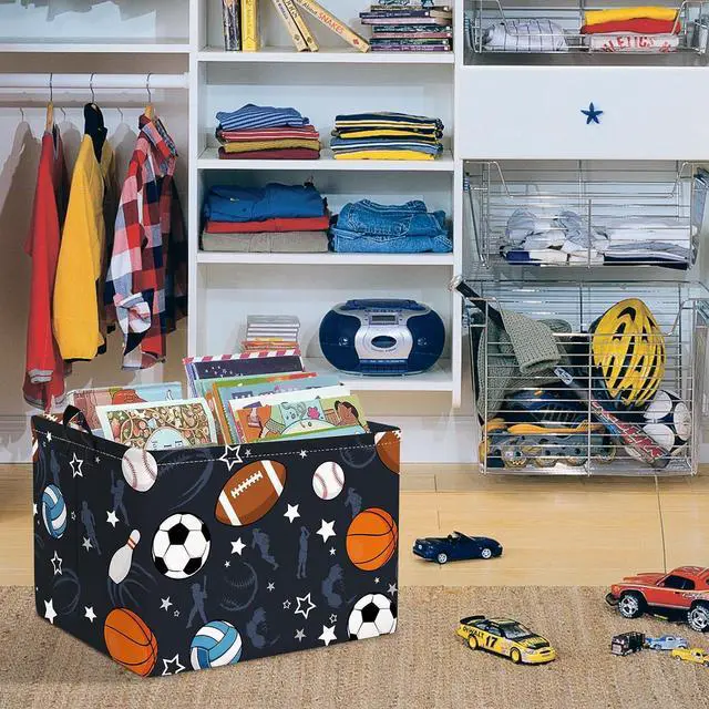Alt view image 2 of 7 - Clastyle Boy Room Sports Ball Toy Basket Soccer Basketball Baseball Clothes Storage Basket Rectangle Nursery Classroom Book Shelf Basket