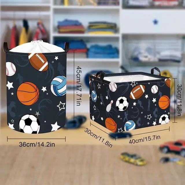 Alt view image 7 of 7 - Clastyle Boy Room Sports Ball Toy Basket Soccer Basketball Baseball Clothes Storage Basket Rectangle Nursery Classroom Book Shelf Basket