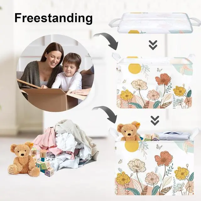 Alt view image 3 of 7 - Clastyle 36L Boho Flower Leaf Girls Storage Basket Spring Garden Butterfly Clothes Toy Nursery Bin Collapsible Rectangle Book Shelf Basket for Kids Room