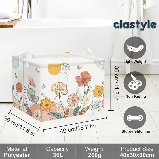 Alt view image 6 of 7 - Clastyle 36L Boho Flower Leaf Girls Storage Basket Spring Garden Butterfly Clothes Toy Nursery Bin Collapsible Rectangle Book Shelf Basket for Kids Room