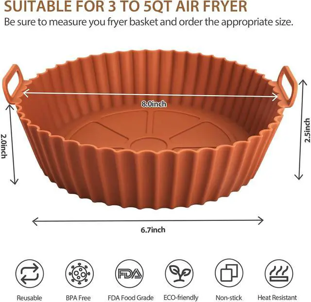 Alt view image 2 of 7 - 2 Pack Air Fryer Silicone Liners for Ninja, Reusable Silicone Bowl Basket Fit for 3 to 5QT Air Fryer, Replacement of Flammable Parchment Paper, Baking Tray Oven Accessories (Top 8in, Bottom 6.8in)
